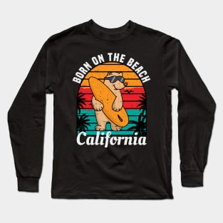 BORN ON THE BEACH California Retro Vintage Sunset Long Sleeve T-Shirt